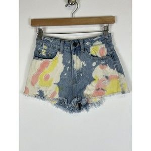 BDG High Rise Dree‎ Cheeky Paint Splatter Bleach Destroyed Denim Shorts Sz 24
